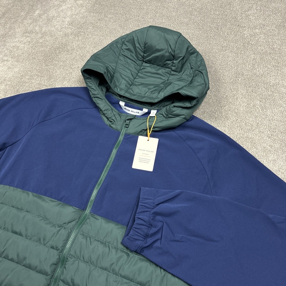 NWT $265.00 Peter Millar Crown Sport Men XL Apex Hybrid Jacket Hooded Blue Green